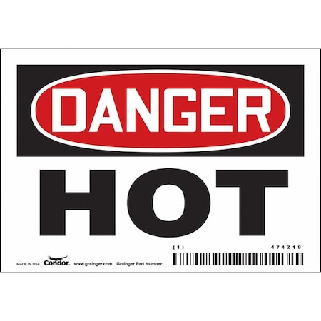 Danger Sign, 3 1/2 in H, 5 in W, Vinyl, Horizontal Rectangle, English, 474Z19 MPN:474Z19