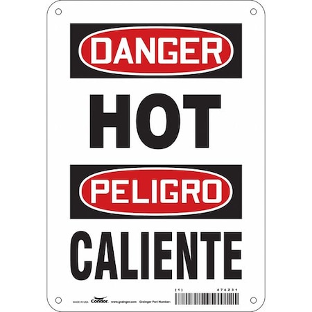 Safety Sign, 10 in H, 7 in W, Polyethylene, Horizontal Rectangle, English, Spanish, 474Z31 MPN:474Z31