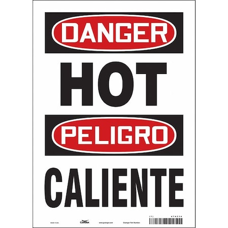 Danger Sign, 14 in H, 10 in W, Vinyl, Vertical Rectangle, English, Spanish, 474Z34 MPN:474Z34