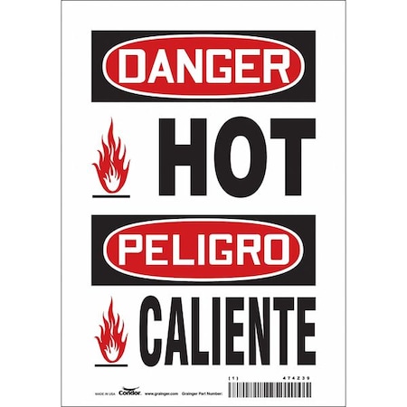 Danger Sign, 10 in H, 7 in W, Vinyl, Horizontal Rectangle, English, Spanish, 474Z39 MPN:474Z39