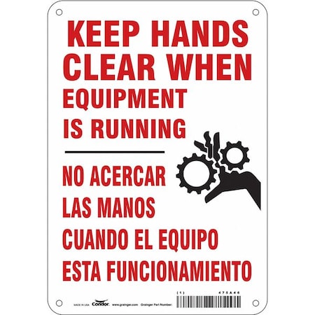 Safety Sign, 10 in Height, 7 in Width, Polyethylene, Horizontal Rectangle, English, Spanish MPN:475A46