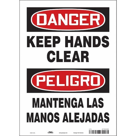 Safety Sign, 14 in Height, 10 in Width, Vinyl, Vertical Rectangle, English, Spanish, 475C68 MPN:475C68