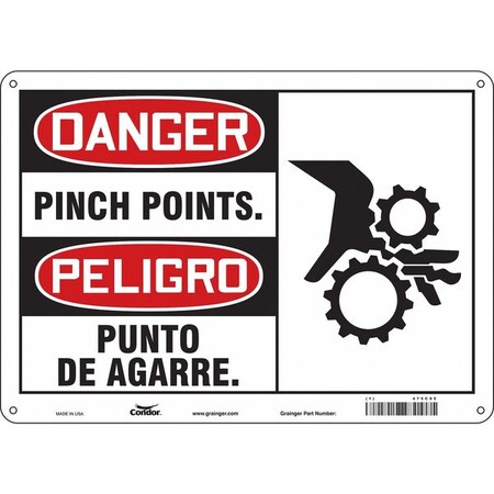 Safety Sign, 10 in Height, 14 in Width, Aluminum, Horizontal Rectangle, English, Spanish, 475C95 MPN:475C95