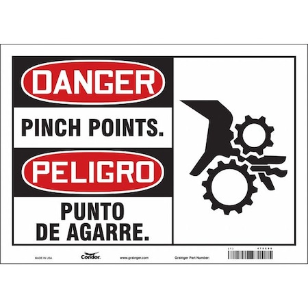 Safety Sign, 10 in Height, 14 in Width, Vinyl, Horizontal Rectangle, English, Spanish, 475C99 MPN:475C99
