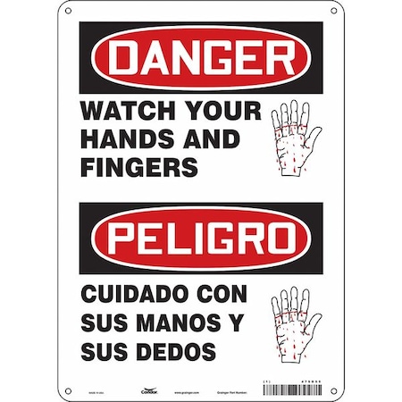 Safety Sign, 14 in Height, 10 in Width, Aluminum, Vertical Rectangle, English, Spanish, 475D55 MPN:475D55
