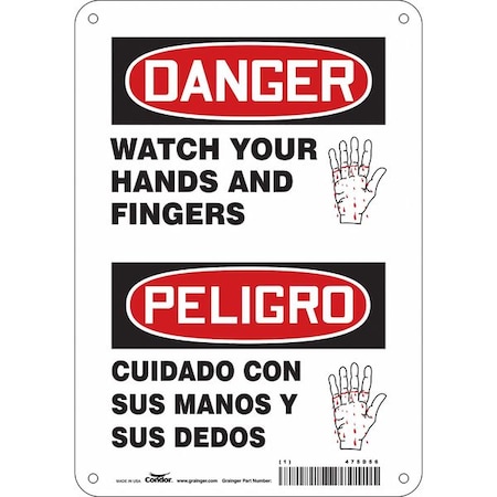 Safety Sign, 10 in Height, 7 in Width, Polyethylene, Horizontal Rectangle, English, Spanish MPN:475D56