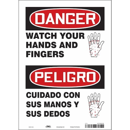 Safety Sign, 14 in Height, 10 in Width, Vinyl, Vertical Rectangle, English, Spanish, 475D59 MPN:475D59