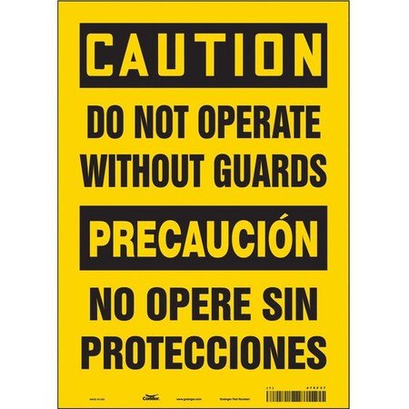 Safety Sign, 14 in Height, 10 in Width, Vinyl, Vertical Rectangle, English, Spanish, 475F37 MPN:475F37