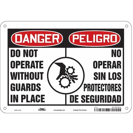 Safety Sign, 7 in Height, 10 in Width, Aluminum, Vertical Rectangle, English, Spanish, 475F94 MPN:475F94