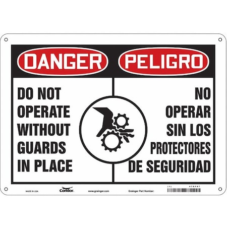 Safety Sign, 10 in Height, 14 in Width, Polyethylene, Horizontal Rectangle, English, Spanish, 475F97 MPN:475F97