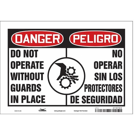 Safety Sign, 7 in Height, 10 in Width, Vinyl, Vertical Rectangle, English, Spanish, 475F98 MPN:475F98