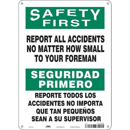 Safety Sign, 14 in Height, 10 in Width, Aluminum, Vertical Rectangle, English, Spanish, 475H08 MPN:475H08