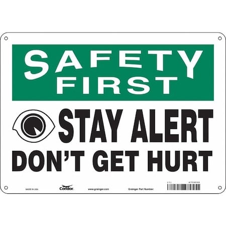 Safety Sign, 10 in Height, 14 in Width, Polyethylene, Horizontal Rectangle, English, 475H50 MPN:475H50