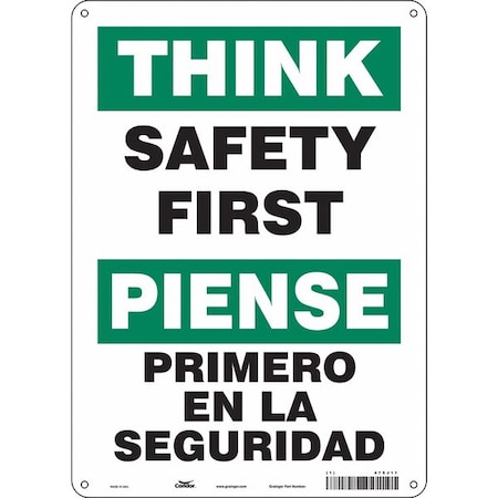 Safety Sign, 14 in Height, 10 in Width, Polyethylene, Vertical Rectangle, English, Spanish, 475J11 MPN:475J11