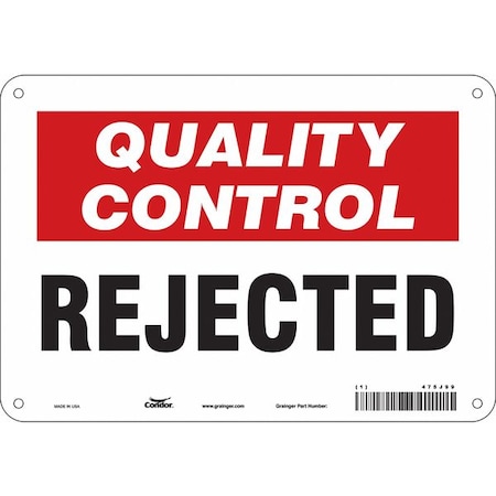Quality Control, Rejected, 10 in W x 7 in H, Vertical Rectangle, Polyethylene, 475J99 MPN:475J99