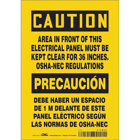 Safety Sign, 10 in Height, 7 in Width, Vinyl, Horizontal Rectangle, English, Spanish, 475M98 MPN:475M98