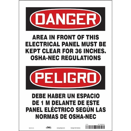 Safety Sign, 14 in Height, 10 in Width, Vinyl, Vertical Rectangle, English, Spanish, 475N64 MPN:475N64