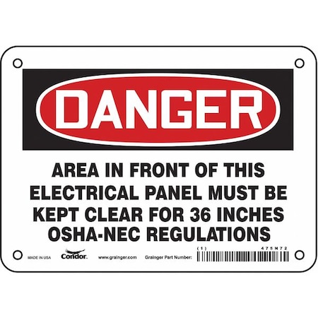 Safety Sign, 5 in Height, 7 in Width, Vinyl, Horizontal Rectangle, English, 475N72 MPN:475N72