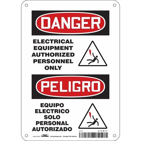 Safety Sign, 10 in Height, 7 in Width, Aluminum, Horizontal Rectangle, English, Spanish, 475R57 MPN:475R57