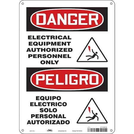 Safety Sign, 14 in Height, 10 in Width, Polyethylene, Vertical Rectangle, English, Spanish, 475R60 MPN:475R60