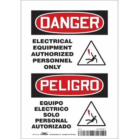 Safety Sign, 10 in Height, 7 in Width, Vinyl, Horizontal Rectangle, English, Spanish, 475R61 MPN:475R61