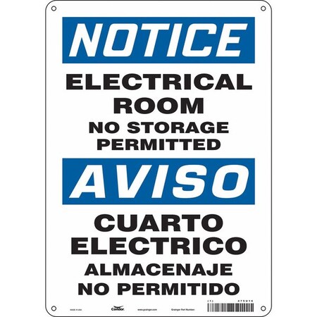 Safety Sign, 14 in Height, 10 in Width, Polyethylene, Vertical Rectangle, English, Spanish, 475U16 MPN:475U16