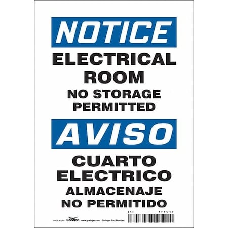 Safety Sign, 10 in Height, 7 in Width, Vinyl, Horizontal Rectangle, English, Spanish, 475U17 MPN:475U17