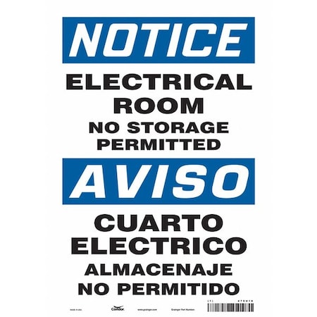 Safety Sign, 14 in Height, 10 in Width, Vinyl, Vertical Rectangle, English, Spanish MPN:475U18
