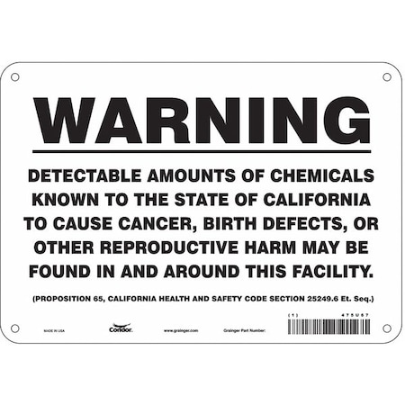 Safety Sign, 7 in Height, 10 in Width, Rectangle MPN:475U67