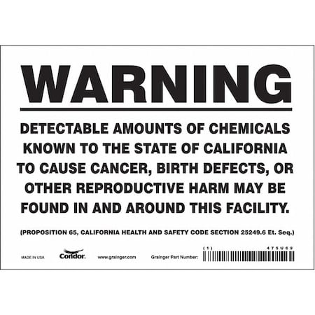 Safety Sign, 5 in Height, 7 in Width, Rectangle MPN:475U69
