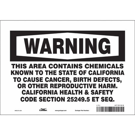 Safety Sign, 7 in Height, 10 in Width, Rectangle MPN:475V26
