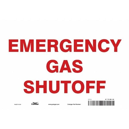EMERGENCY GAS SHUTOFF, 10 in W x 7 in H, Vertical Rectangle, Vinyl, 475W46 MPN:475W46