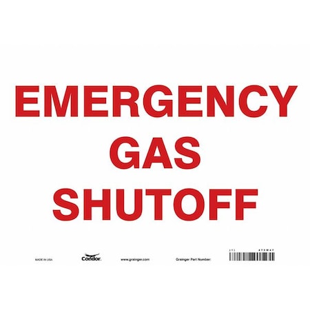 EMERGENCY GAS SHUTOFF, 14 in W x 10 in H, Horizontal Rectangle, Vinyl, 475W47 MPN:475W47