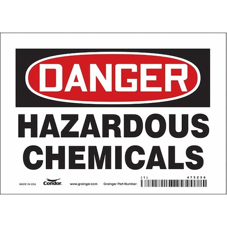 Chemical Sign, 5 in H, 7 in W, Vinyl, Horizontal Rectangle, English, 475Z58 MPN:475Z58