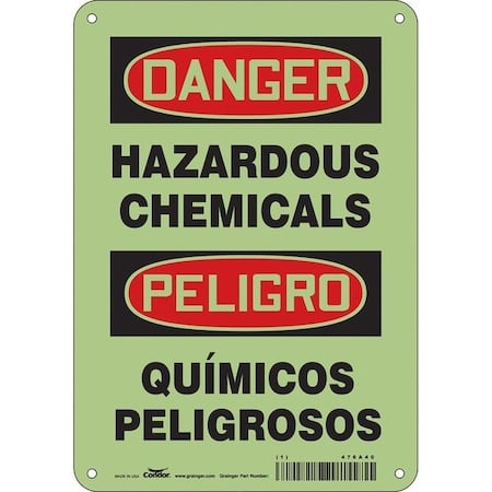 Safety Sign, 10 in H, 7 in W, Glow Vinyl, Horizontal Rectangle, English, Spanish, 476A40 MPN:476A40