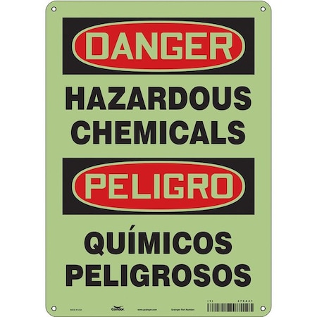 Safety Sign, 14 in H, 10 in W, Glow Vinyl, Vertical Rectangle, English, Spanish, 476A41 MPN:476A41