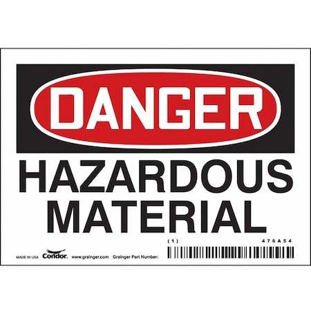 Chemical Sign, 3 1/2 in H, 5 in W, Vinyl, Horizontal Rectangle, English, 476A54 MPN:476A54
