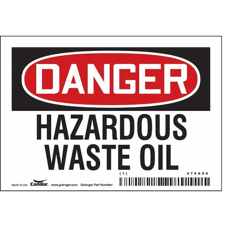 Chemical Sign, 3 1/2 in H, 5 in W, Vinyl, Horizontal Rectangle, English, 476A86 MPN:476A86