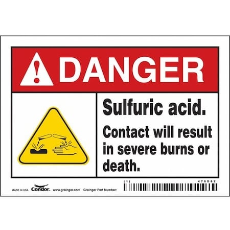 Safety Sign, 3 1/2 in Height, 5 in Width, Vinyl, Horizontal Rectangle, English, 476D62 MPN:476D62