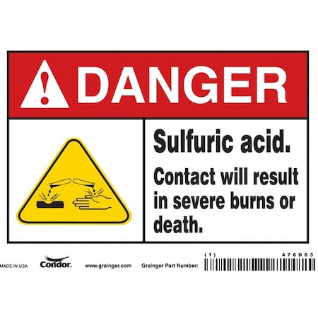 Chemical Sign, 5 in H, 7 in W, Vinyl, Horizontal Rectangle, English, 476D63 MPN:476D63
