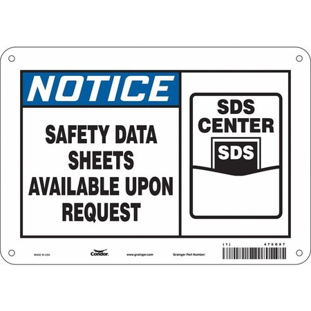 Safety Sign, 7 in Height, 10 in Width, Polyethylene, Vertical Rectangle, English, 476G87 MPN:476G87