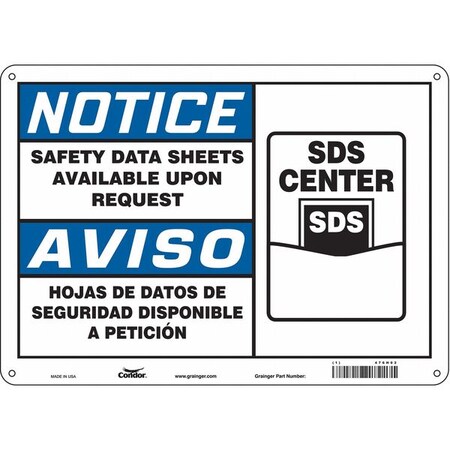 Safety Sign, 10 in Height, 14 in Width, Polyethylene, Horizontal Rectangle, English, Spanish MPN:476H02