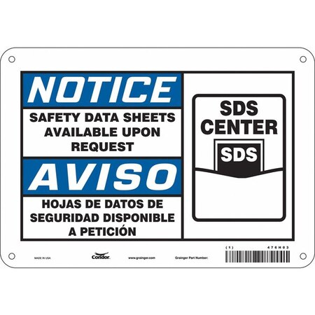 Safety Sign, 7 in Height, 10 in Width, Vinyl, Vertical Rectangle, English, Spanish MPN:476H03