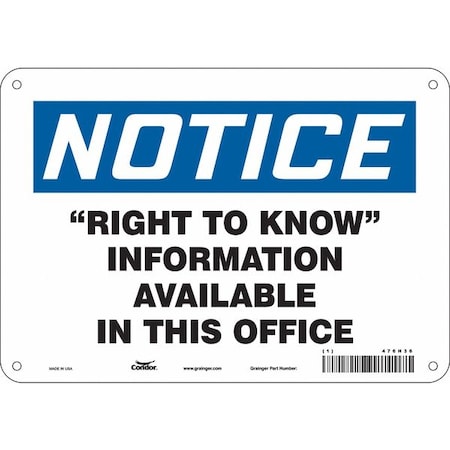 Safety Sign, 7 in Height, 10 in Width, Aluminum, Vertical Rectangle, English, 476H36 MPN:476H36