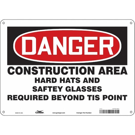 Safety Sign, 10 in Height, 14 in Width, Polyethylene, Horizontal Rectangle, English, 476J53 MPN:476J53