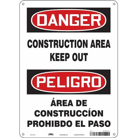 Safety Sign, 14 in Height, 10 in Width, Polyethylene, Vertical Rectangle, English, Spanish, 476J77 MPN:476J77
