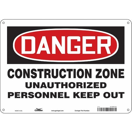 Safety Sign, 10 in Height, 14 in Width, Polyethylene, Horizontal Rectangle, English, 476K30 MPN:476K30