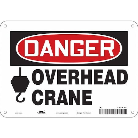 Danger, OVERHEAD CRANE, 10 in W x 7 in H, Vertical Rectangle, Polyethylene, 476L60 MPN:476L60