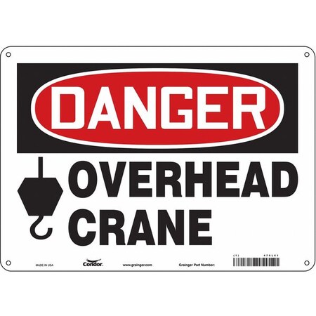 Danger, OVERHEAD CRANE, 14 in W x 10 in H, Horizontal Rectangle, Polyethylene, 476L61 MPN:476L61