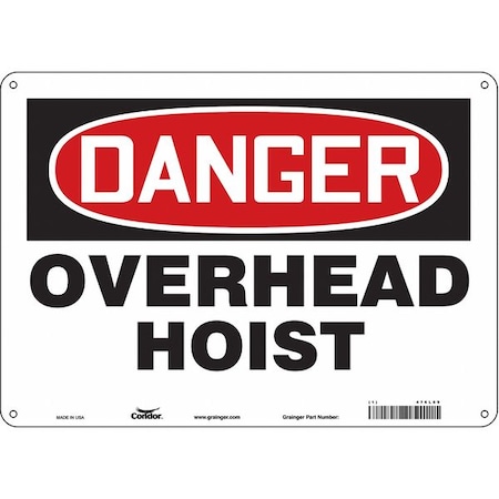 Danger, OVERHEAD HOIST, 14 in W x 10 in H, Horizontal Rectangle, Polyethylene, 476L69 MPN:476L69